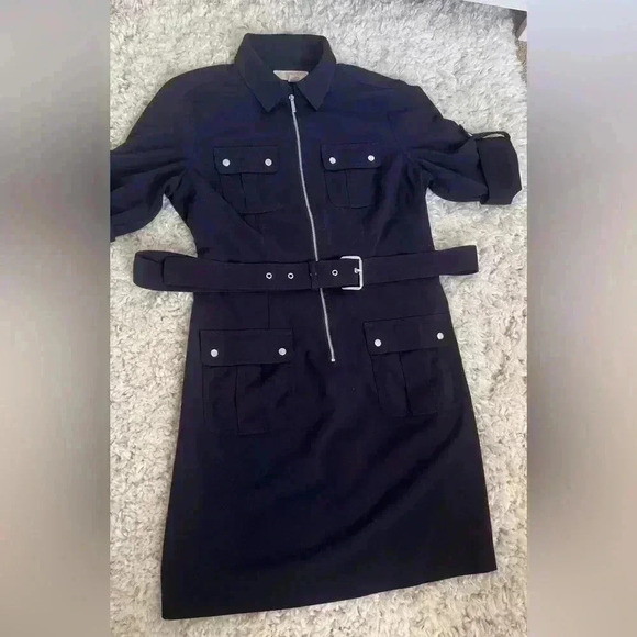 Michael Kors Belted Shirt Dress size Large Navy Blue - Picture 5 of 11